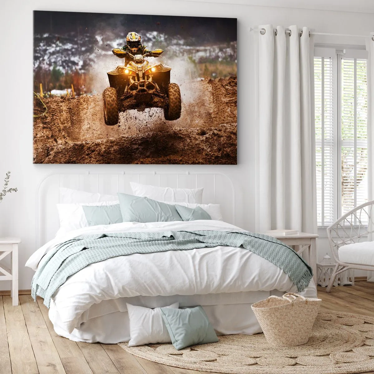 Impression sur toile - Image sur toile - Quad extrême sur terrain boueux - 70x50cm - No risk no fun - Décoration murale moderne pour le salon et la chambre ARTTOR