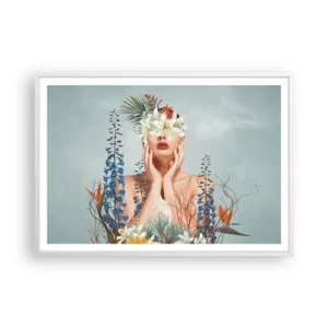 Affiche dans un cadre blanc - Poster - Femme - fleur - 100x70 cm