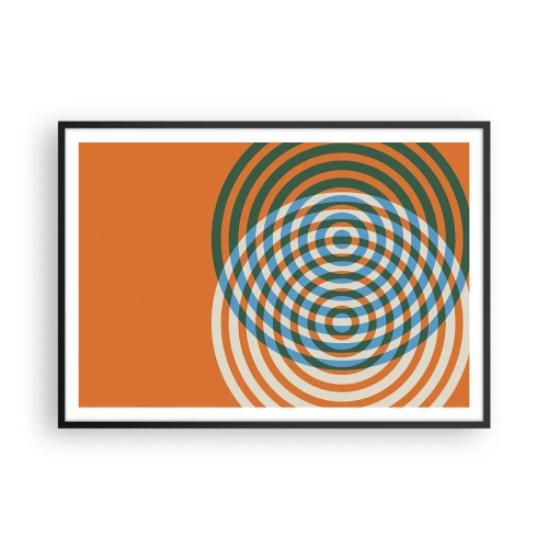 Affiche dans un cadre noir - Poster - Cercles concentriques sur fond orange - 100x70cm - Variation circulaire abstraite - Décoration murale moderne pour le salon et la chambre ARTTOR