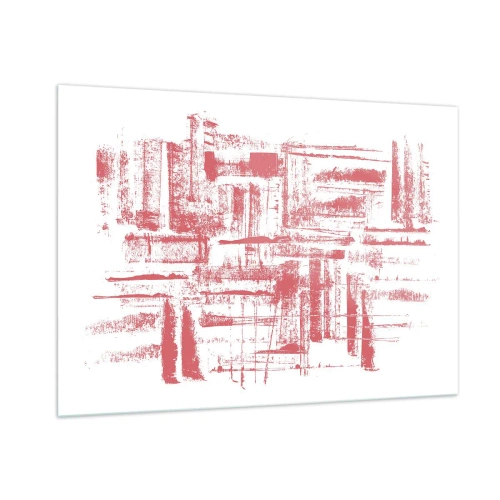 Impression sur verre - Image sur verre - Une composition abstraite en rouge ressemblant au contour de l'architecture urbaine. - 100x70cm - La ville rouge - Décoration murale moderne pour le salon et la chambre ARTTOR