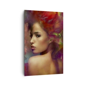 Impression sur toile - Image sur toile - Une femme aux reflets colorés créant un arrière-plan abstrait - 80x120cm - Plus beau qu'un arc-en-ciel, aussi délicat qu'un brouillard - Décoration murale moderne pour le salon et la chambre ARTTOR