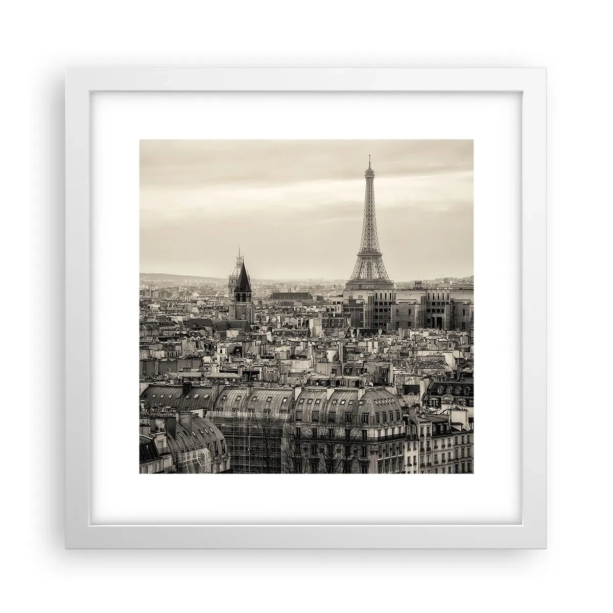 Affiche dans un cadre blanc - Poster - Sur les toits de Paris - 30x30 cm
