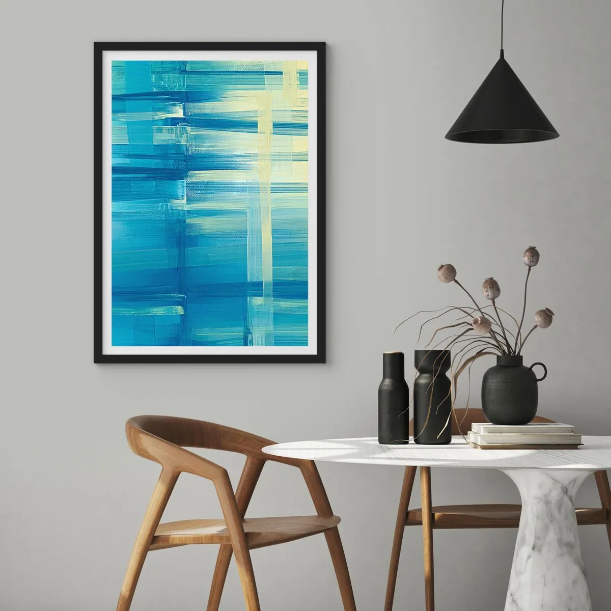 Affiche dans un cadre noir - Poster - Composition en turquoise - 70x100 cm