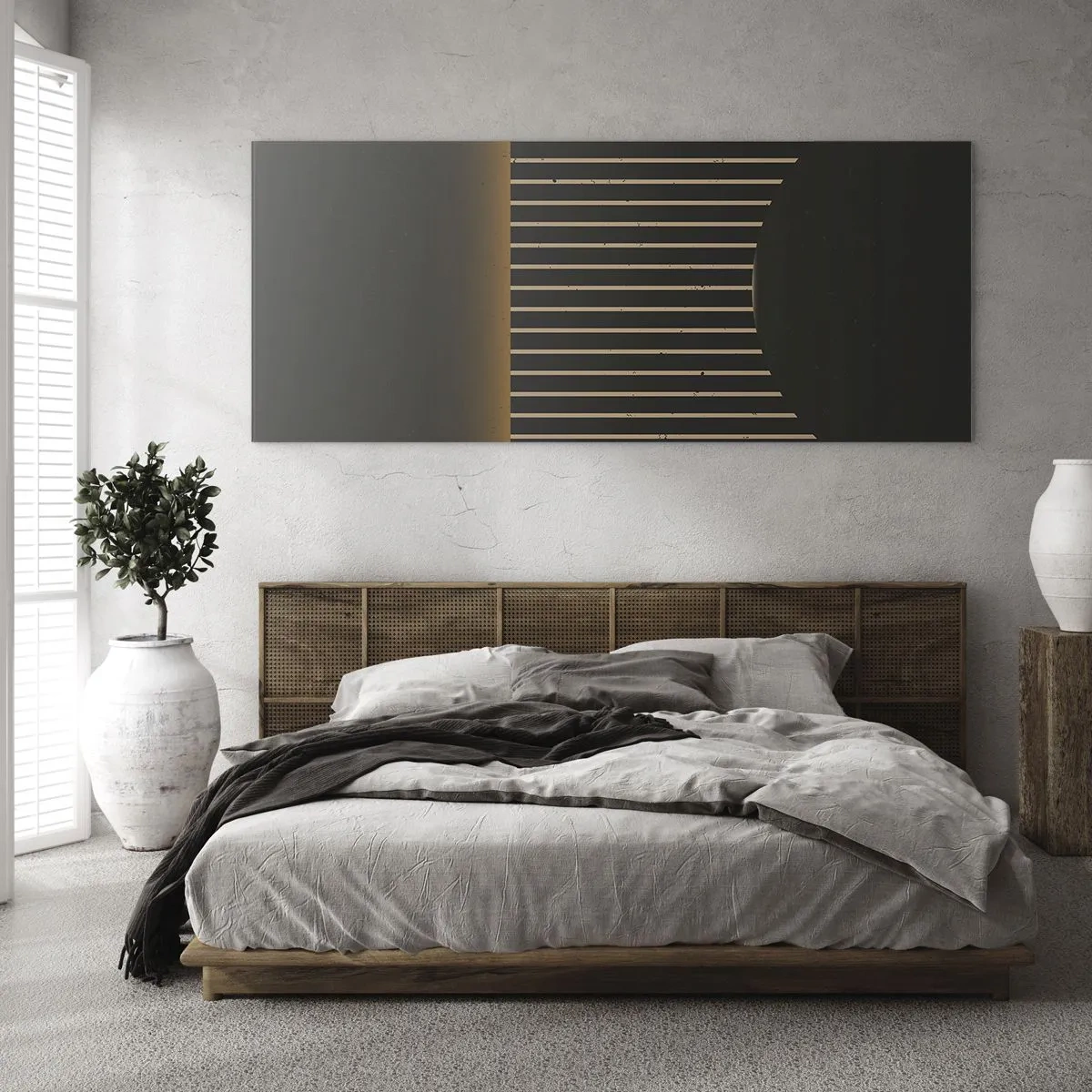 Impression sur verre - Image sur verre - Motif géométrique à rayures sur fond sombre - 160x50cm - Explorez les ténèbres - Décoration murale moderne pour le salon et la chambre ARTTOR