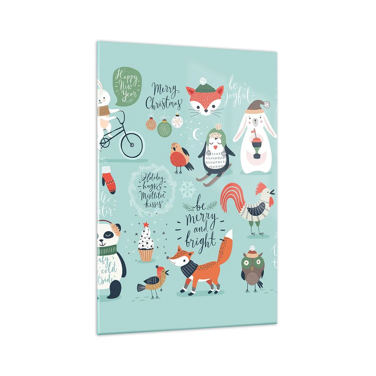 Impression sur verre - Image sur verre - Illustration de Noël d'animaux dans une ambiance hivernale - 70x100cm - Que ce soit toujours Noël ! - Décoration murale moderne pour le salon et la chambre ARTTOR