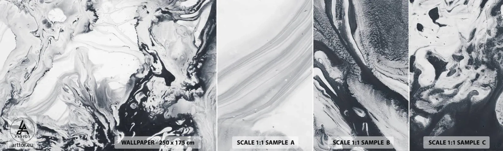 Échantillon de Papier Peint Autocollant Deluxe Sticker - Au centre de la Terre - Abstraction, Morceau, Noir et blanc - 100x30 cm