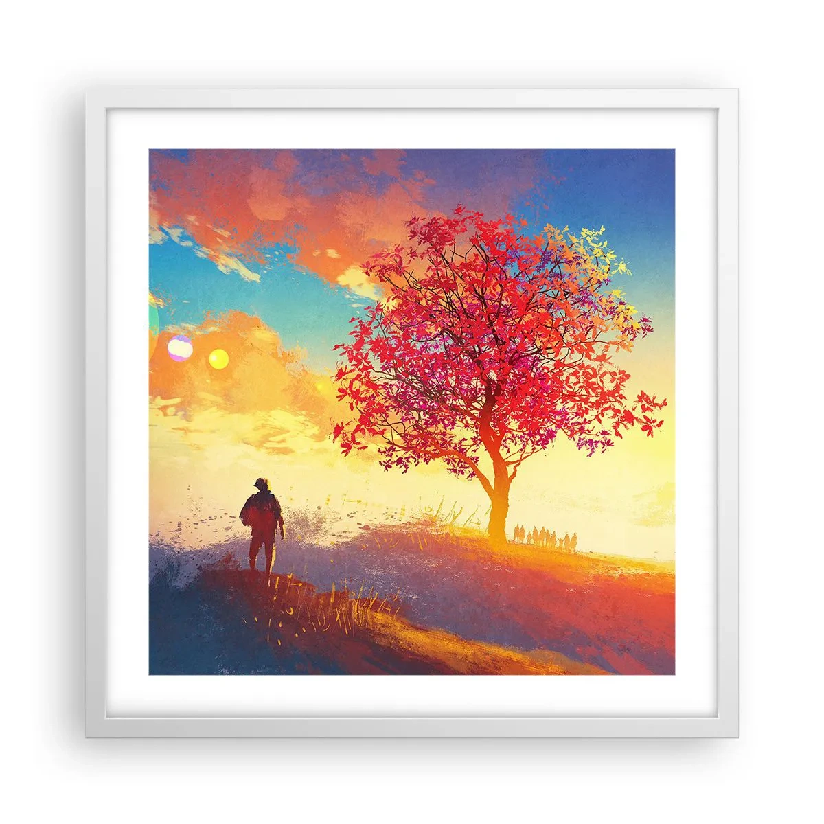 Affiche dans un cadre blanc - Poster - Pèlerin à destination - 50x50 cm