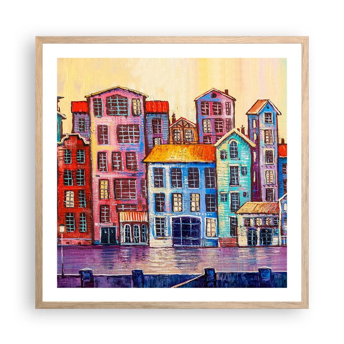 Affiche dans un chêne clair - Poster - Une ville comme dans un conte de fées - 60x60 cm