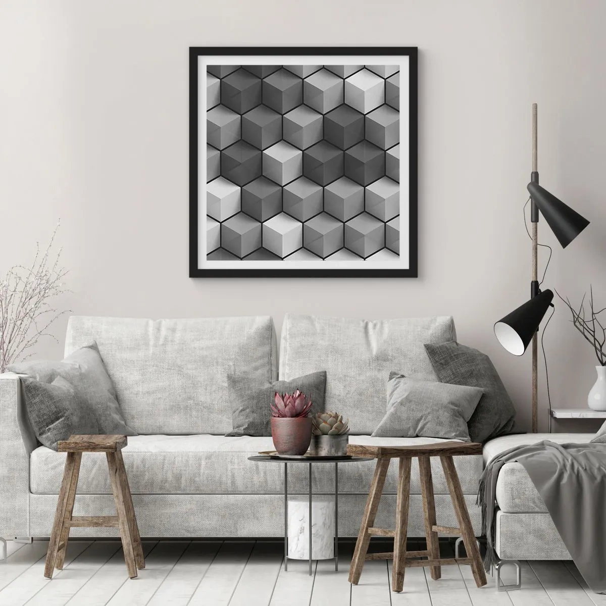 Affiche dans un cadre noir - Poster - Puzzle cubiste - 60x60 cm