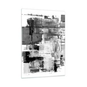 Impression sur verre - Image sur verre - Abstraction en noir et blanc avec une structure géométrique - 50x70cm - Le gris est beau - Décoration murale moderne pour le salon et la chambre ARTTOR