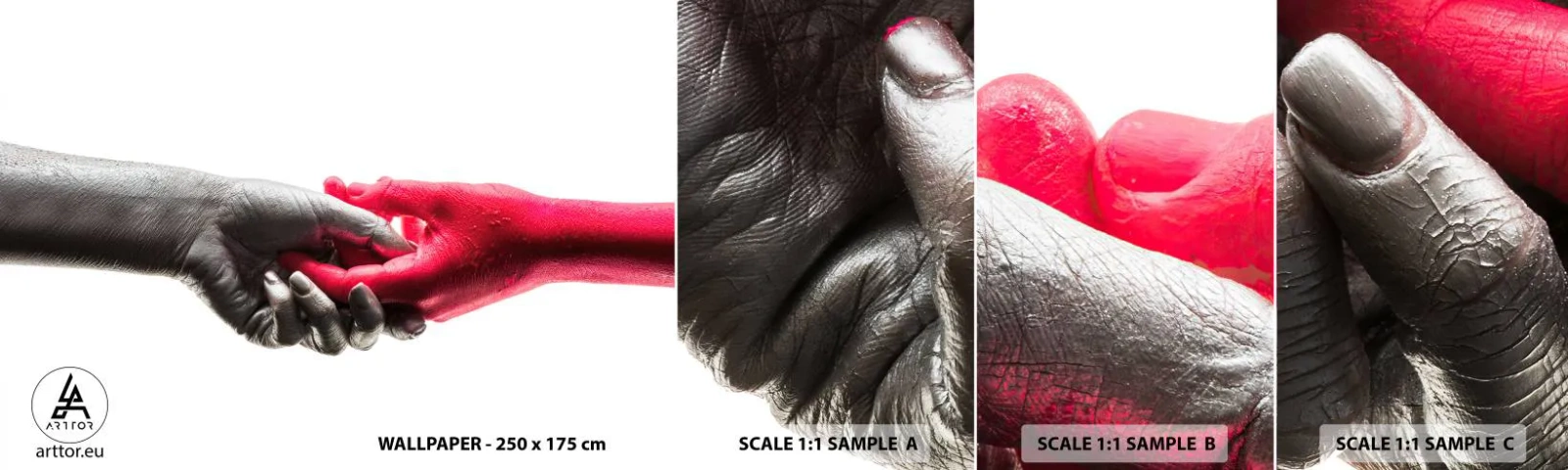 Échantillon De Papier Peint Standard Eco - Ensemble, bien que différents - Mains humaines, Main, Abstraction - 100x30 cm