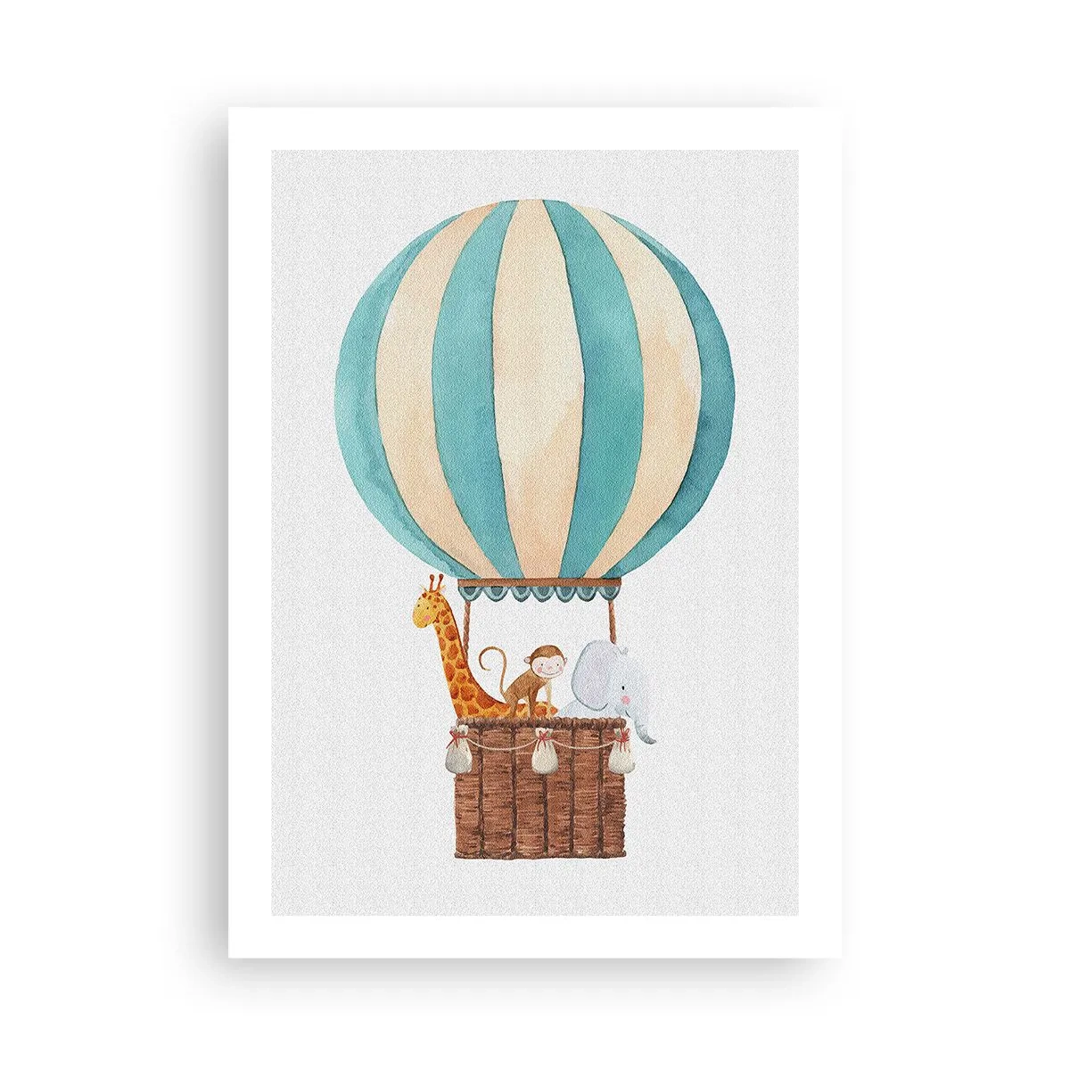 Affiche - Poster - Illustration à l'aquarelle d'une montgolfière avec des animaux mignons - 50x70cm - Voyage fantastique - Décoration murale moderne pour le salon et la chambre ARTTOR