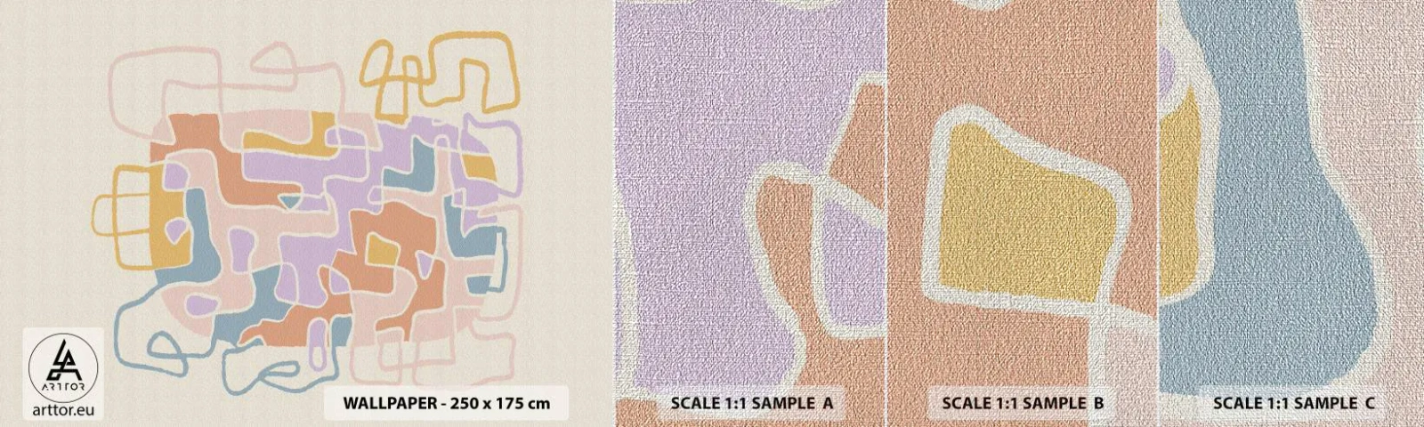 Échantillon de Papier Peint Premium Canvas - Labyrinthe – une aventure joyeuse - Minimalisme, Pastel, Lignes - 100x30 cm