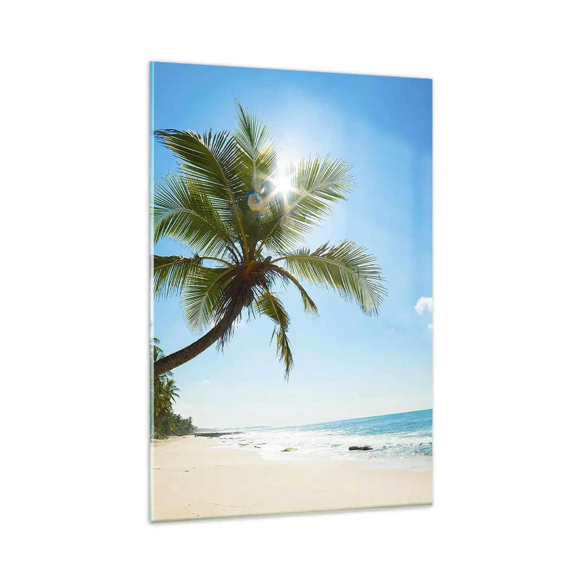 Impression sur verre - Image sur verre - Une plage avec des palmiers dans un paysage tropical - 80x120cm - Ne rien montrer à personne - Décoration murale moderne pour le salon et la chambre ARTTOR