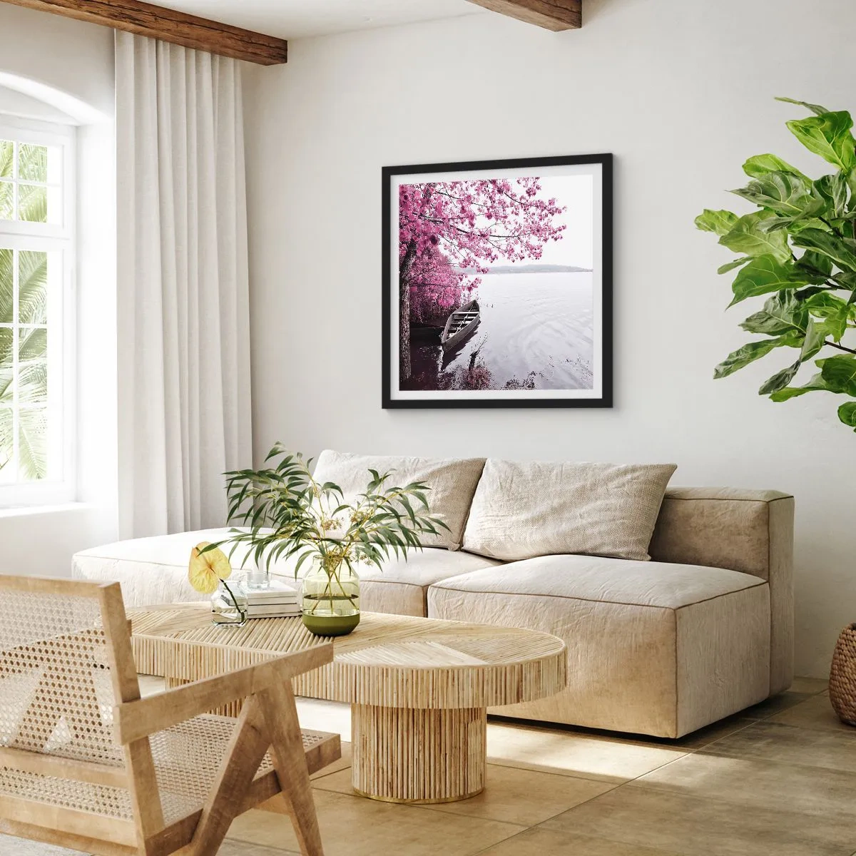 Affiche dans un cadre noir - Poster - Dans un silence rose - 60x60 cm