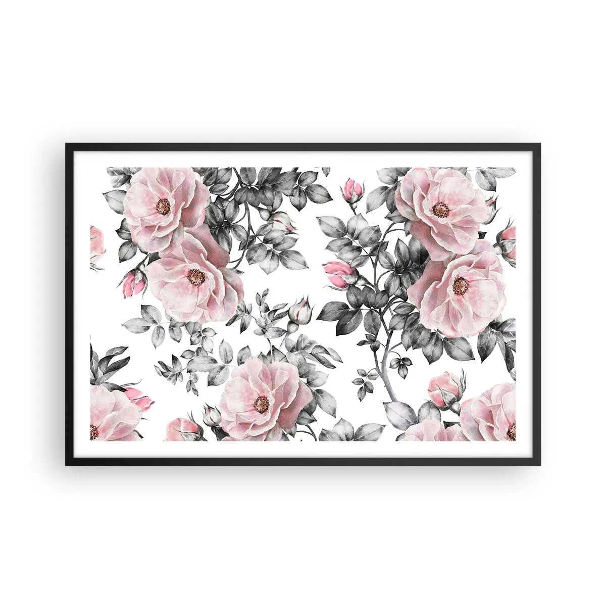 Affiche dans un cadre noir - Poster - Se perdre dans les fleurs des roses - 91x61 cm