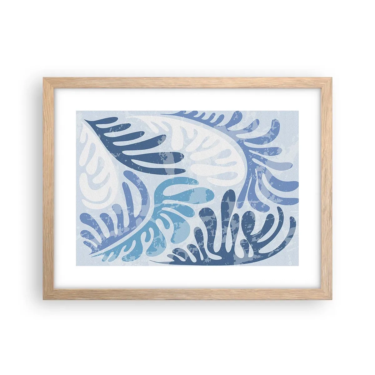 Affiche dans un chêne clair - Poster - Fougères bleues - 40x30 cm