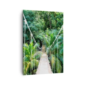 Impression sur toile - Image sur toile - Un pont suspendu dans une jungle tropicale pleine de verdure - 70x100cm - Welcome to the jungle! - Décoration murale moderne pour le salon et la chambre ARTTOR