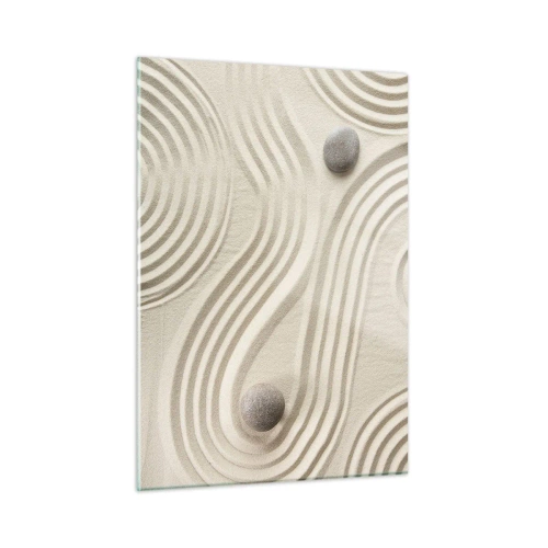 Impression sur verre - Image sur verre - Sable minimaliste avec pierres et motifs géométriques - 50x70cm - Touche de chaleur - Décoration murale moderne pour le salon et la chambre ARTTOR