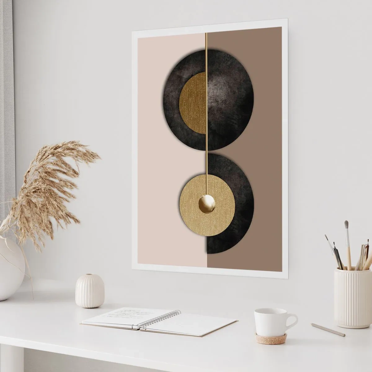 Affiche - Poster - Abstraction moderne avec des accents géométriques dorés - 50x70cm - Variations autour du cercle - Décoration murale moderne pour le salon et la chambre ARTTOR