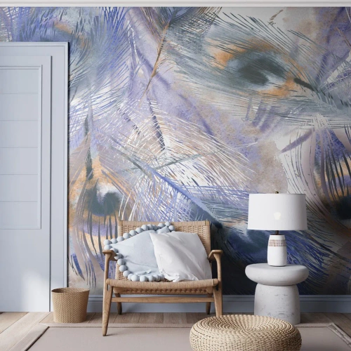 Papier Peint Photo Premium Sand - Composition de paon - Abstraction, Plume de paon, Bohème - 400x280 cm
