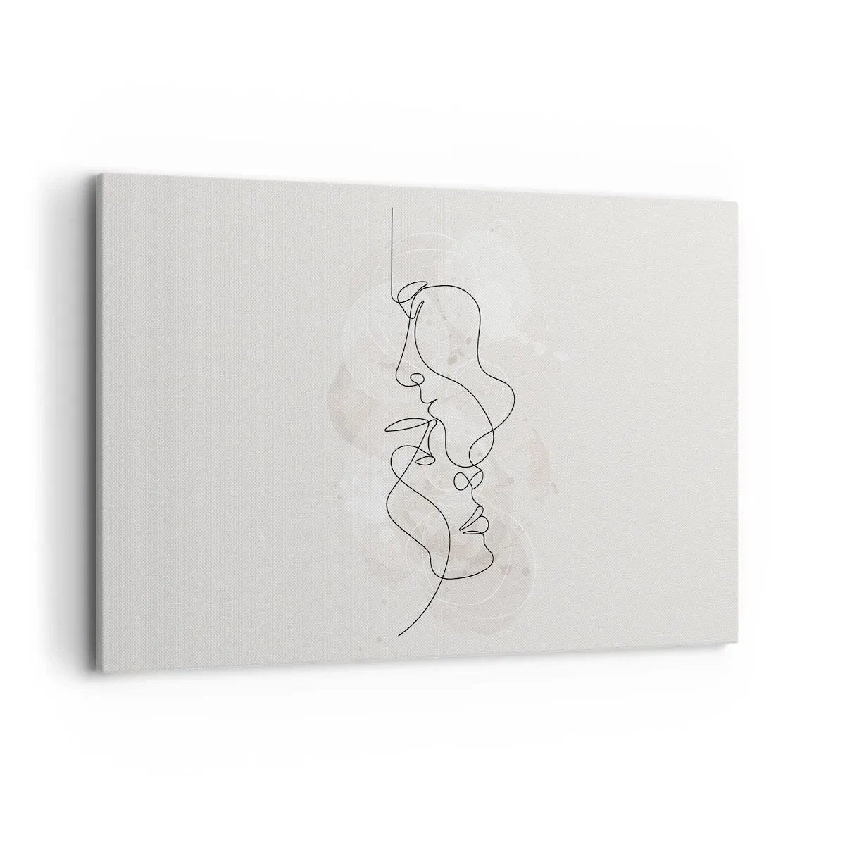 Impression sur toile - Image sur toile - Contour abstrait de deux visages sur fond clair - 120x80cm - Emmêlé dans une étreinte - Décoration murale moderne pour le salon et la chambre ARTTOR