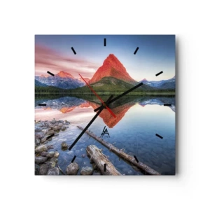 Horloge murale - Pendule murale - Une montagne se reflétant dans un lac au coucher du soleil - 30x30cm - Chaleur et fraicheur - Décoration murale moderne pour le salon et la chambre ARTTOR