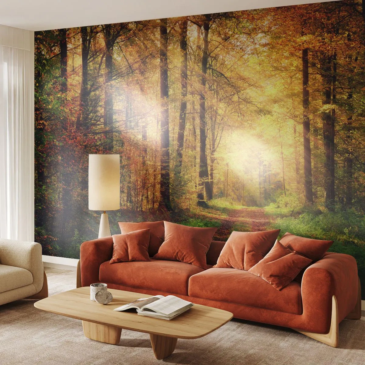 Papier Peint Photo Premium Canvas - Silence d'or en forêt - Paysage, Forêt, Route forestière - 250x175 cm
