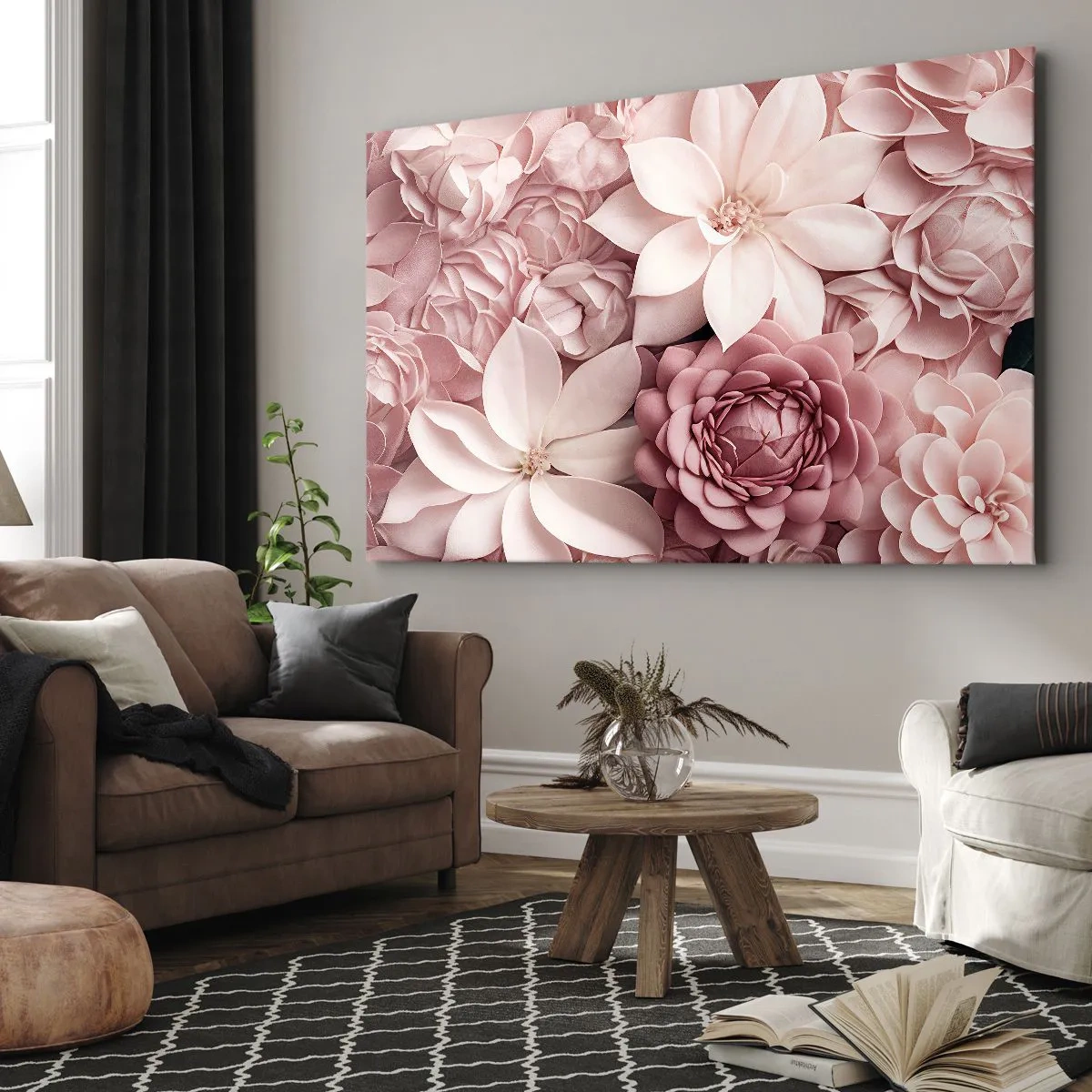 Impression sur toile - Image sur toile - Des fleurs aux tons roses et blancs dans une approche artistique - 100x70cm - Dans les pétales roses - Décoration murale moderne pour le salon et la chambre ARTTOR