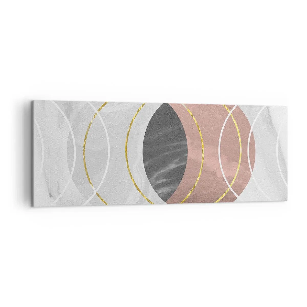 Impression sur toile - Image sur toile - Composition géométrique abstraite avec des cercles et des détails métalliques - 140x50cm - Musique des sphères - Décoration murale moderne pour le salon et la chambre ARTTOR