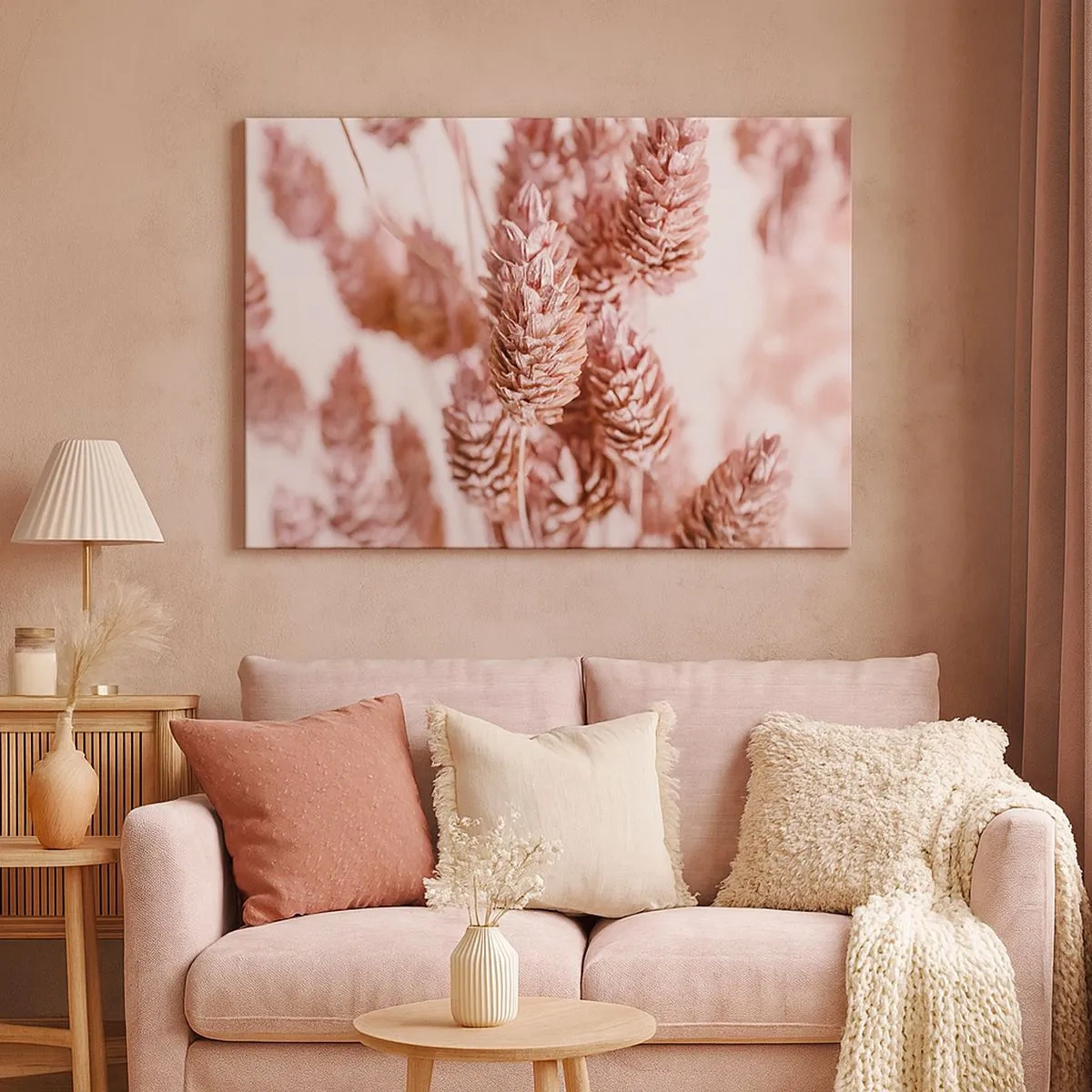 Impression sur toile - Image sur toile - Gros plan sur les délicats épis roses des graminées ornementales - 70x50cm - Apparemment discret - Décoration murale moderne pour le salon et la chambre ARTTOR