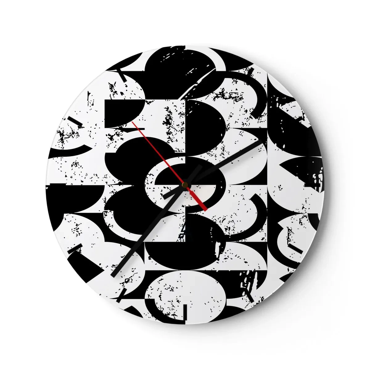 Horloge murale - Pendule murale - Un motif géométrique noir et blanc avec un caractère artistique - 30x30cm - Le blanc est blanc et le noir est noir - Décoration murale moderne pour le salon, la cuisine et la chambre ARTTOR