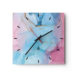 Horloge murale - Pendule murale - Motifs pastel abstraits avec des accents dorés - 30x30cm - Rencontre et mélange - Décoration murale moderne pour le salon et la chambre ARTTOR