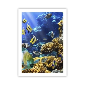 Affiche - Poster - Un monde sous-marin avec des poissons colorés et un récif de corail - 50x70cm - Beaucoup de circulation sur la route des vacances - Décoration murale moderne pour le salon et la chambre ARTTOR