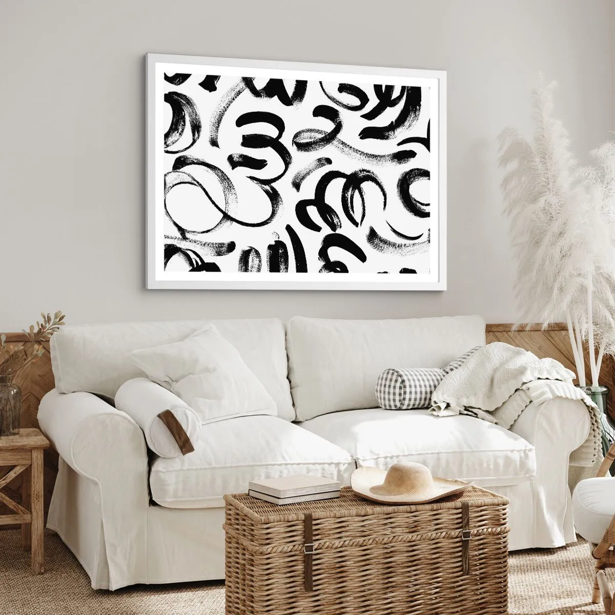 Affiche dans un cadre blanc - Poster - Noir sur blanc - 100x70 cm