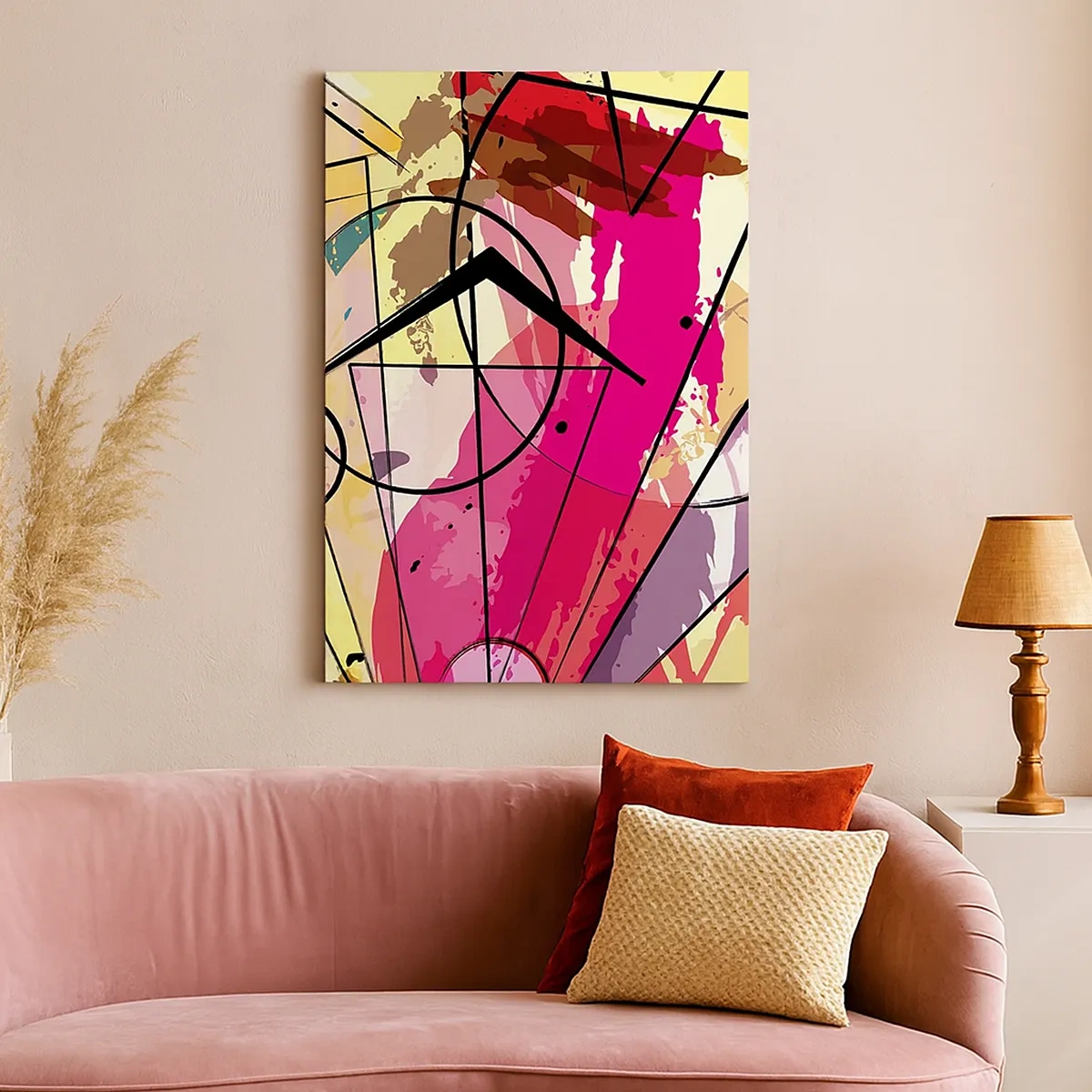 Impression sur toile - Image sur toile - Abstraction avec des lignes et des formes géométriques - 50x70cm - Explosion - Décoration murale moderne pour le salon et la chambre ARTTOR