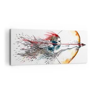 Impression sur toile - Image sur toile - Aquarelle dynamique d'un guerrier avec un arc et des flèches - 120x50cm - Guerrier mythique avec un arc de feu - Décoration murale moderne pour le salon et la chambre ARTTOR