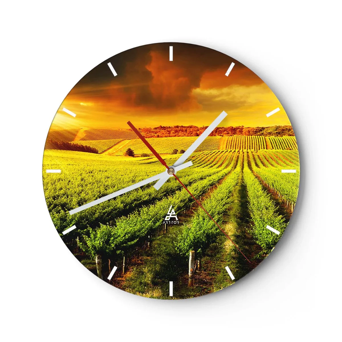 Horloge murale - Pendule murale - Vignoble à la lueur du soleil couchant - 30x30cm - Sous le soleil australien - Décoration murale moderne pour le salon, la cuisine et la chambre ARTTOR