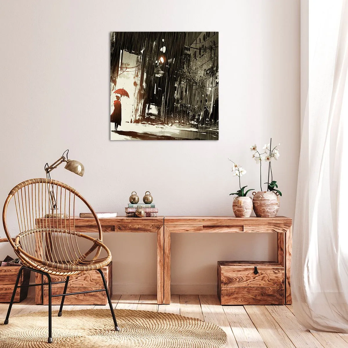 Impression sur toile - Image sur toile - La poésie du parapluie rouge - 70x70 cm