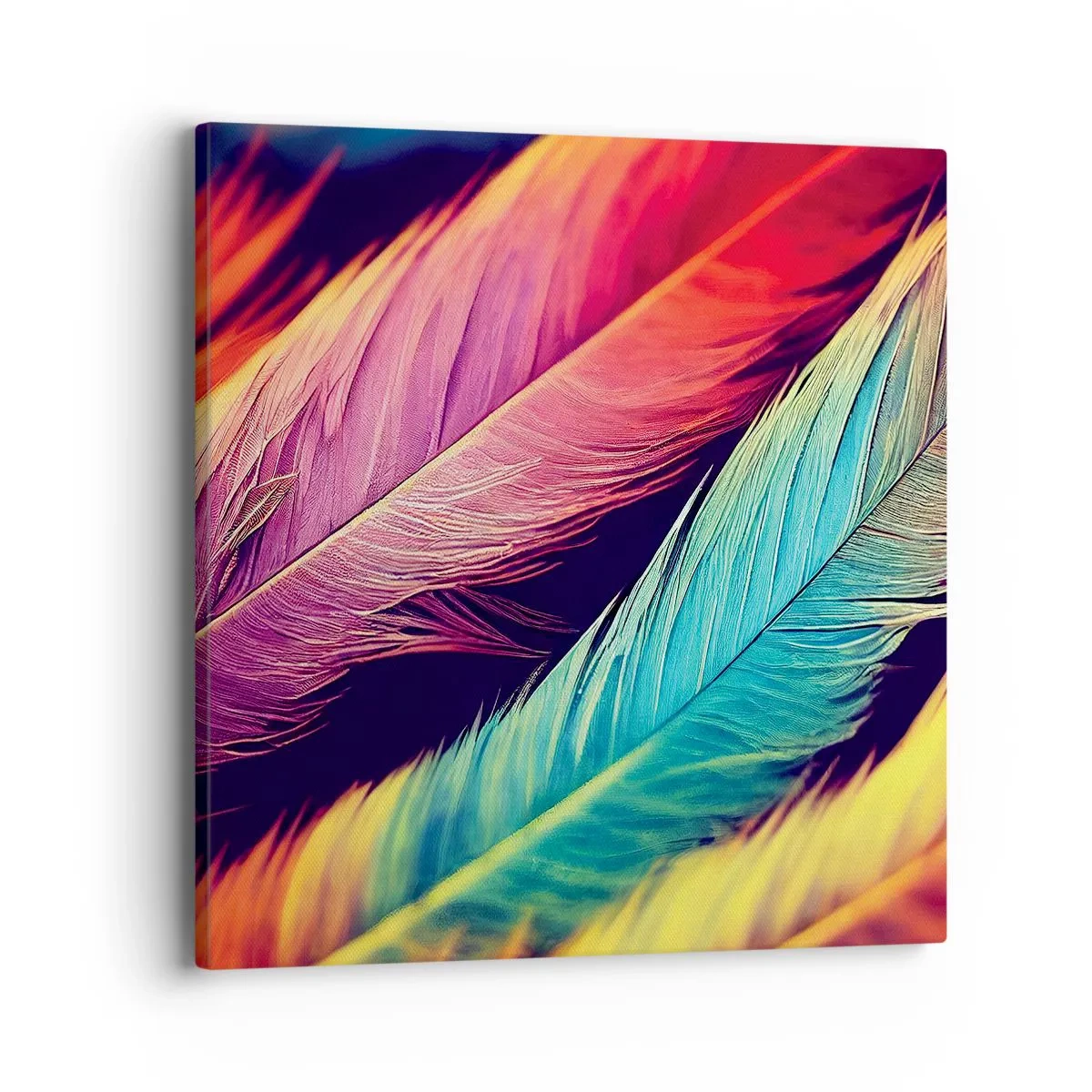 Impression sur toile - Image sur toile - Arc-en-ciel de plumes - 40x40 cm