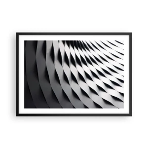Affiche dans un cadre noir - Poster - Motif géométrique abstrait dans des tons de noir et blanc - 70x50cm - A la surface des vagues - Décoration murale moderne pour le salon et la chambre ARTTOR