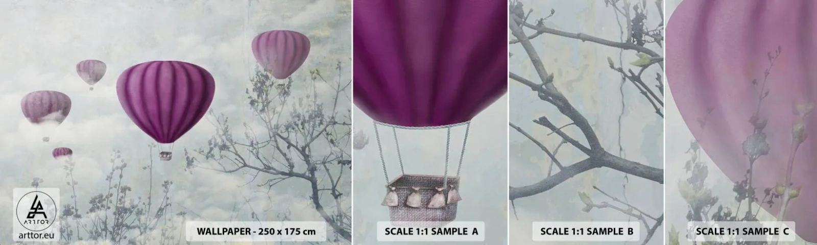 Échantillon de Papier Peint Autocollant Deluxe Sticker - Comme des navires dans le ciel - Abstraction, Vol en montgolfière, Graphique - 100x30 cm