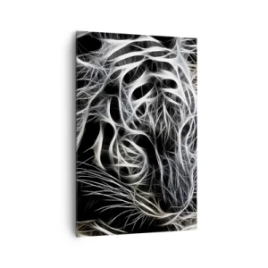 Impression sur toile - Image sur toile - Un motif abstrait représentant la silhouette d'un chat sur fond noir. - 80x120cm - Une étude de la légèreté du chat - Décoration murale moderne pour le salon et la chambre ARTTOR