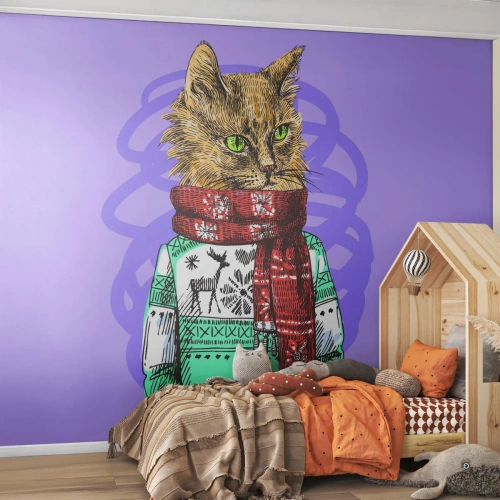 Papier peint sur mesure Premium Sand - Le chat, pas uniquement dans les chaussures - Abstraction, Chat, Pull en laine