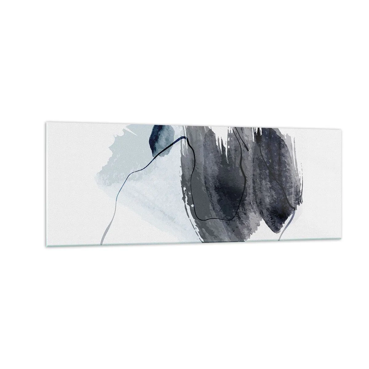 Impression sur verre - Image sur verre - Composition abstraite dans les tons de gris et de bleu - 140x50cm - Intensité et mouvement - Décoration murale moderne pour le salon et la chambre ARTTOR