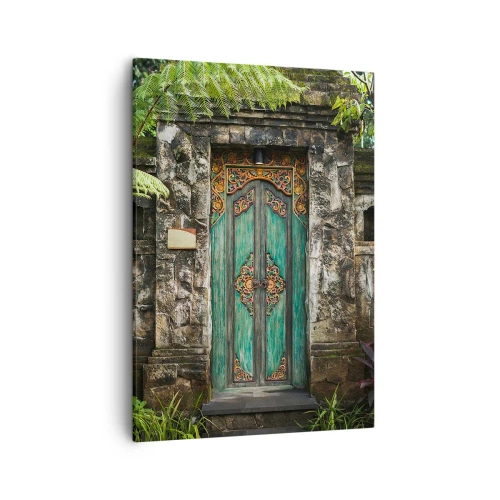 Impression sur toile - Image sur toile - Portes décoratives entourées de végétation tropicale - 50x70cm - Porte vers un monde exotique - Décoration murale moderne pour le salon et la chambre ARTTOR