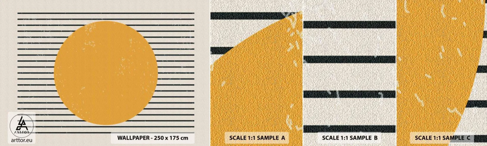 Échantillon De Papier Peint Standard Eco - Le pouvoir de la simplicité - Soleil, Roue, Lignes - 100x30 cm