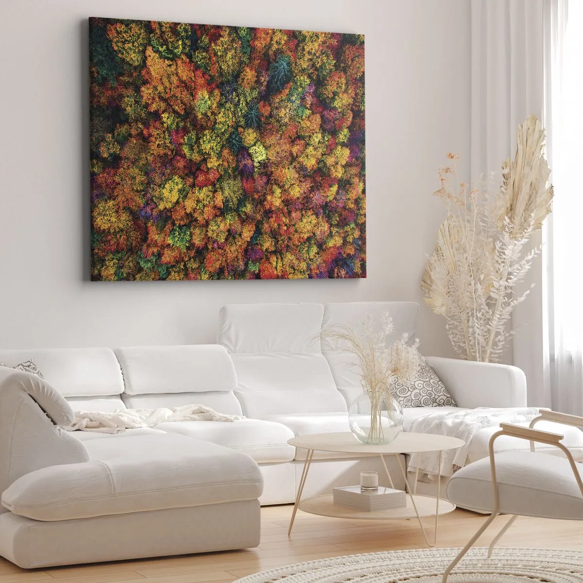 Impression sur toile - Image sur toile - Couronnes d'arbres colorées dans la palette d'automne - 100x70cm - Bouquet d'arbres automnal - Décoration murale moderne pour le salon et la chambre ARTTOR