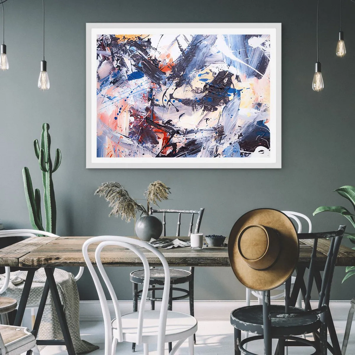 Affiche dans un cadre blanc - Poster - La danse folle de l'abstrait - 50x40 cm