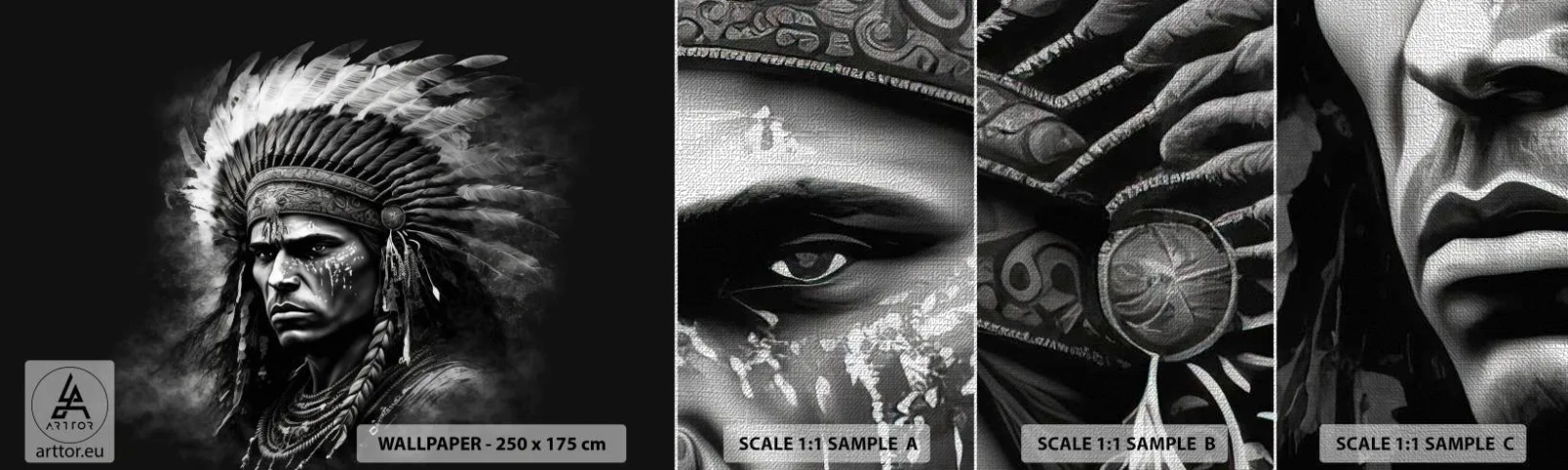 Échantillon de Papier Peint Premium Canvas - Un leader et un guerrier - Indien, Tribus, Ethnique - 100x30 cm